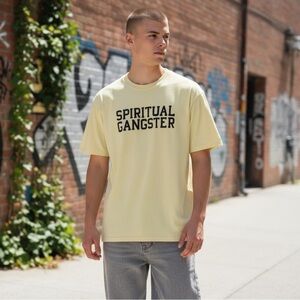 SPIRITUAL GANGSTER Men’s Yellow Graphic Short Sleeve T-shirt Top